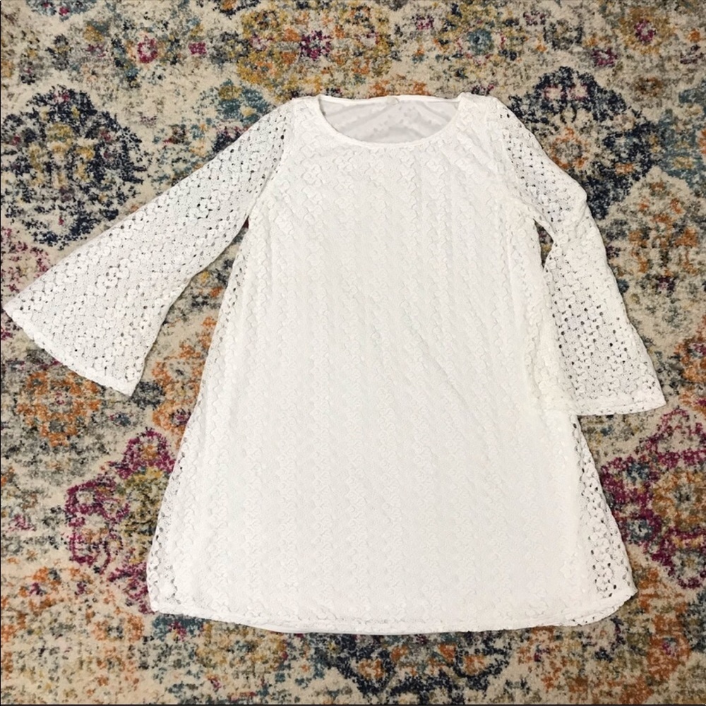 PinkBlush Maternity White Lace Bell Sleeve Dress